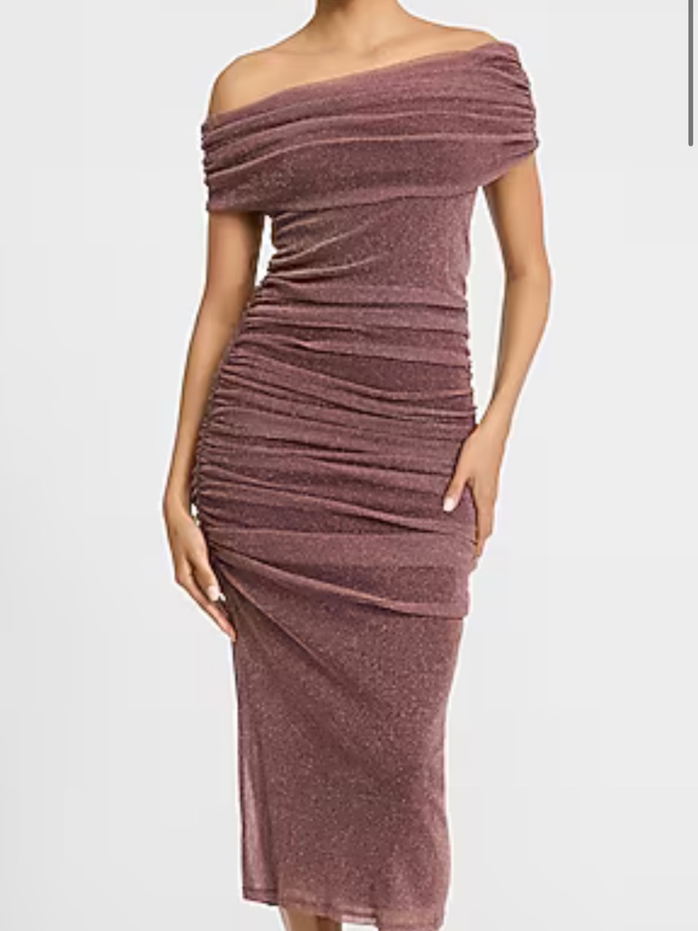 Express Rose Gold Shimmer Ruched Strapless Dress